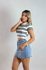 Polo Crop Varsity Rayas