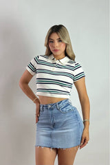 Polo Crop Varsity Rayas