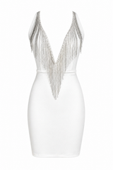 Vestido Blanco Con Tiras de Pedreria