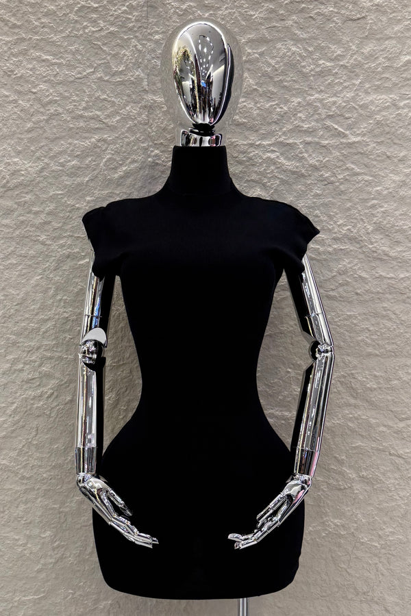 Vestido Corto Tela Punto Negro