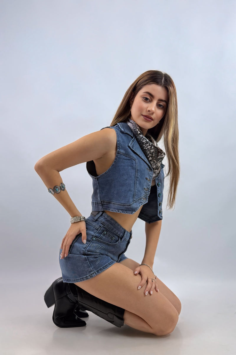 Short Boton Turquoise Denim