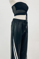 Pantalon Con Rayas Blancas Vinipiel Negro