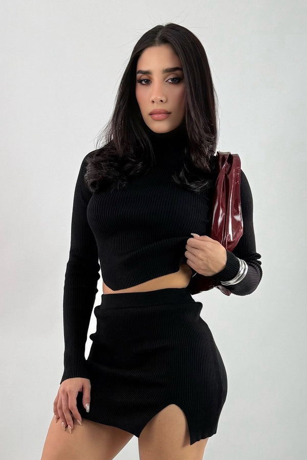 Set Blusa y Falda Tela Punto Negro