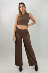 Set Crop Top y Pantalon Rhinestone Cafe