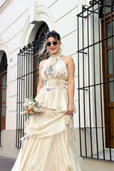 Vestido Largo Floreado Beige