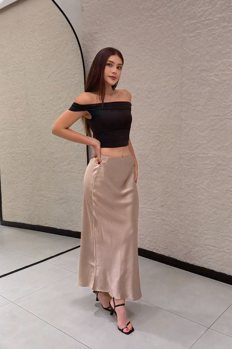 Crop Top Off Shoulder Negro