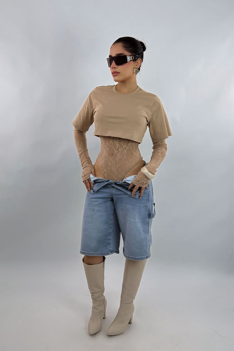 Pantiblusa Tshirt con Mesh Beige