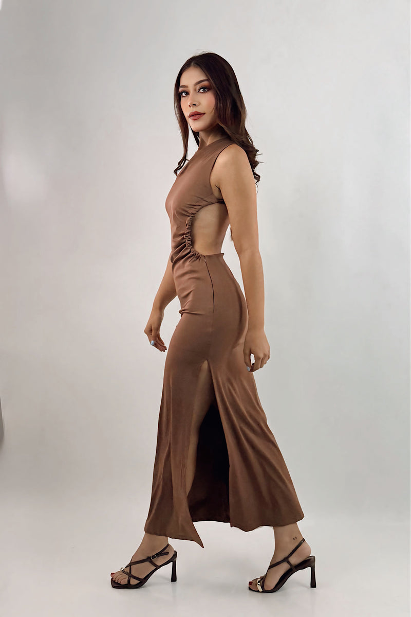 Vestido Midi One Shoulder Cafe