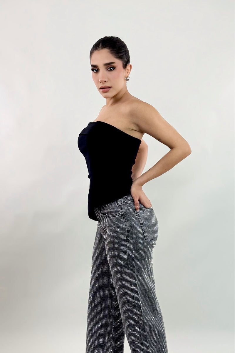 Top Asimetrico Strapples Negro