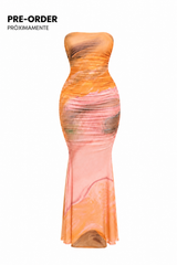 Vesido Mesh Print Rosa con Naranja
