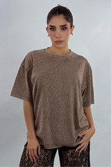 Playera Oversize Rhinestone Cafe