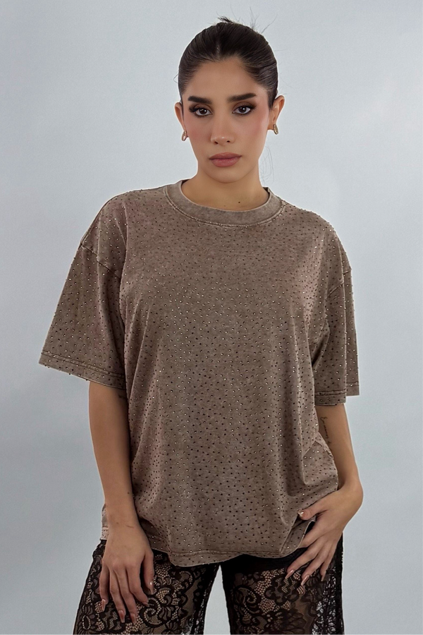 Playera Oversize Rhinestone Cafe