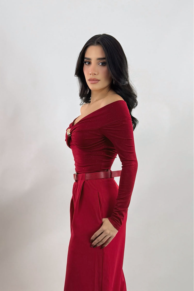 Blusa Brillosa App Dorada Roja