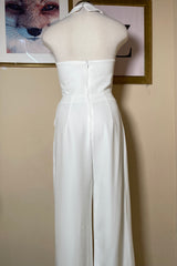 Romper de Pantalon Halter con Moño Blanco