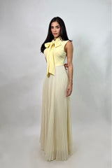 Vestido Plisado App de Moño Amarillo