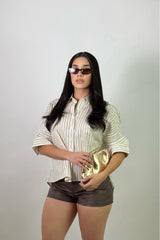 Camisa Rayada Oversize Beige