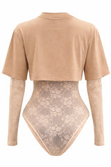 Pantiblusa Tshirt Encaje Beige