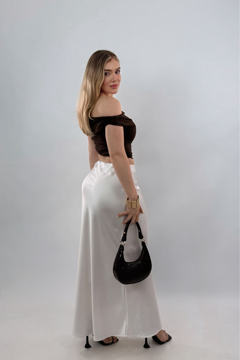 Falda Midi Satinada Blanco