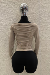 Blusa Rhinestone Ruched Beige