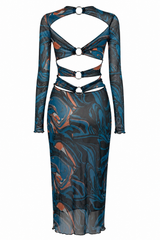 Vestido Midi Cut Out Con Anillos Azul