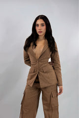 Set Blazer y Pantalon A Rayas Cafe