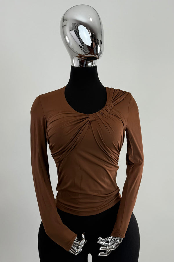 Blusa Manga Larga Escote Ruched Chocolate