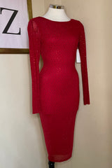 Vestido Midi Rhinestone Rojo