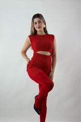 Vestido Corto Abertura Abdomen Rojo