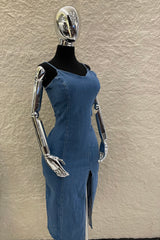 Vestido Midi Con Abertura Denim