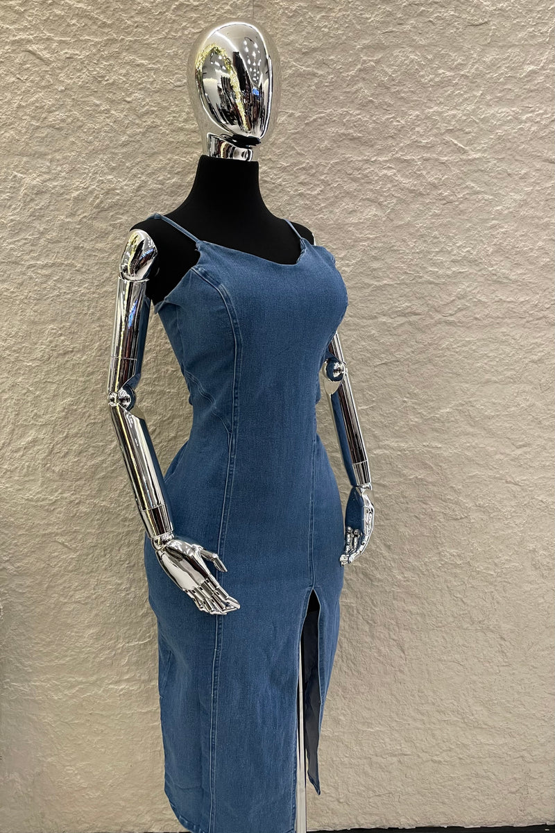 Vestido Midi Con Abertura Denim
