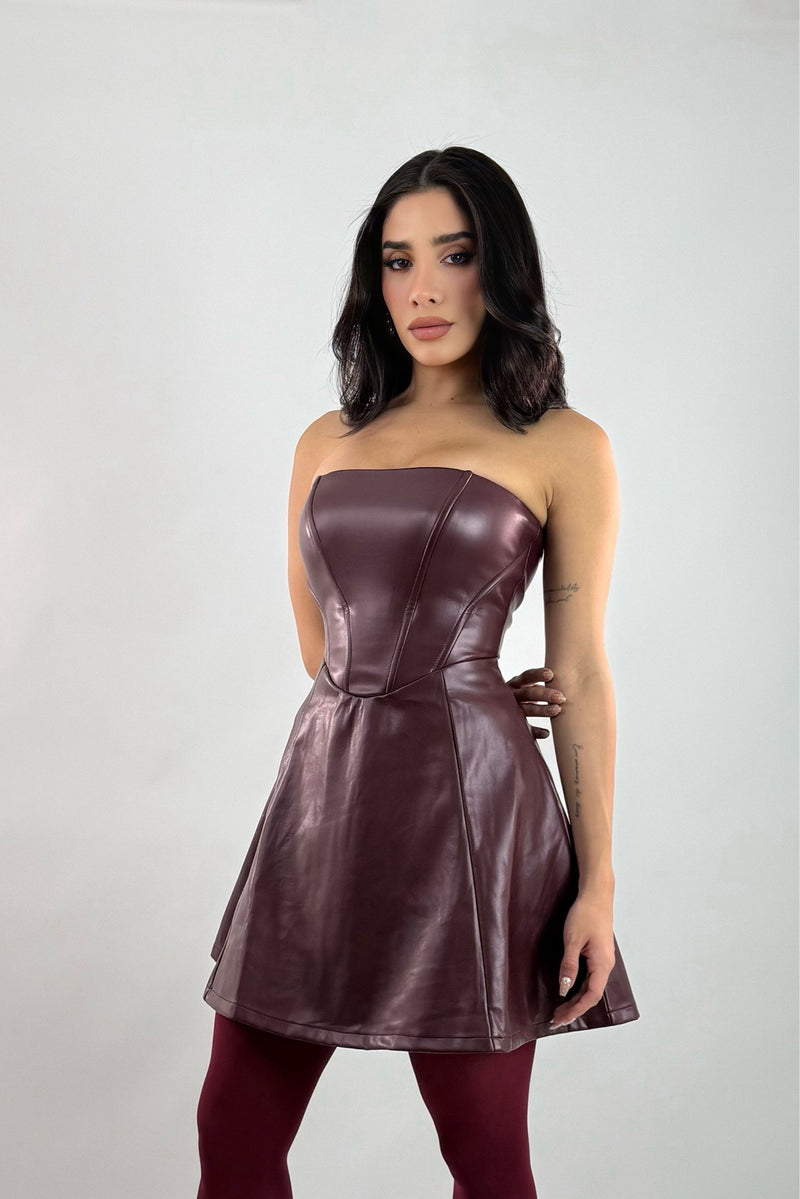 Vestido Strapless Vinipiel Vino