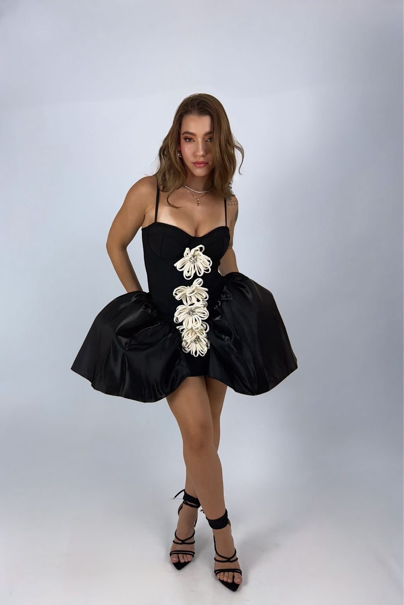 Vestido Bubble Bandage App de Flores Negro