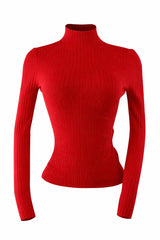 Blusa Cuello Tortuga Tela Punto Roja