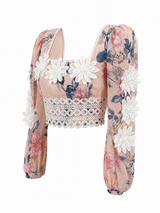 Crop Top Manga Larga Floreado