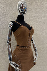 Set Top y Falda Velvet Color Café