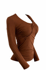 Blusa Manga Larga Escote Ruched Chocolate