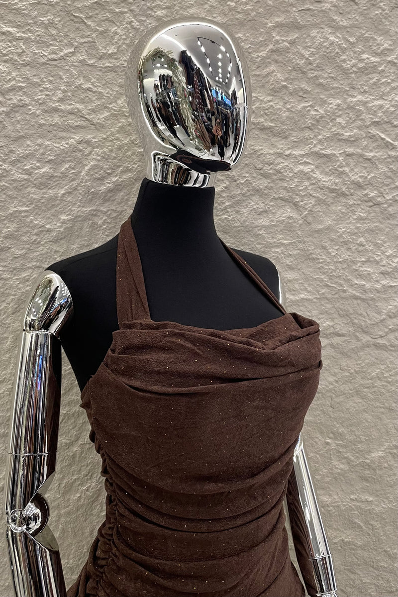 Vestido Ruched Halter Chocolate