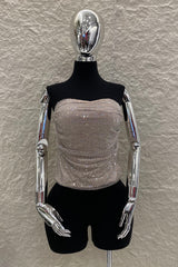 Crop Top Rhinestone Beige