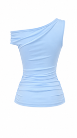 Blusa Asimetrica Ruched Azul
