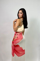 Vestido Midi Mesh Floral Ivory