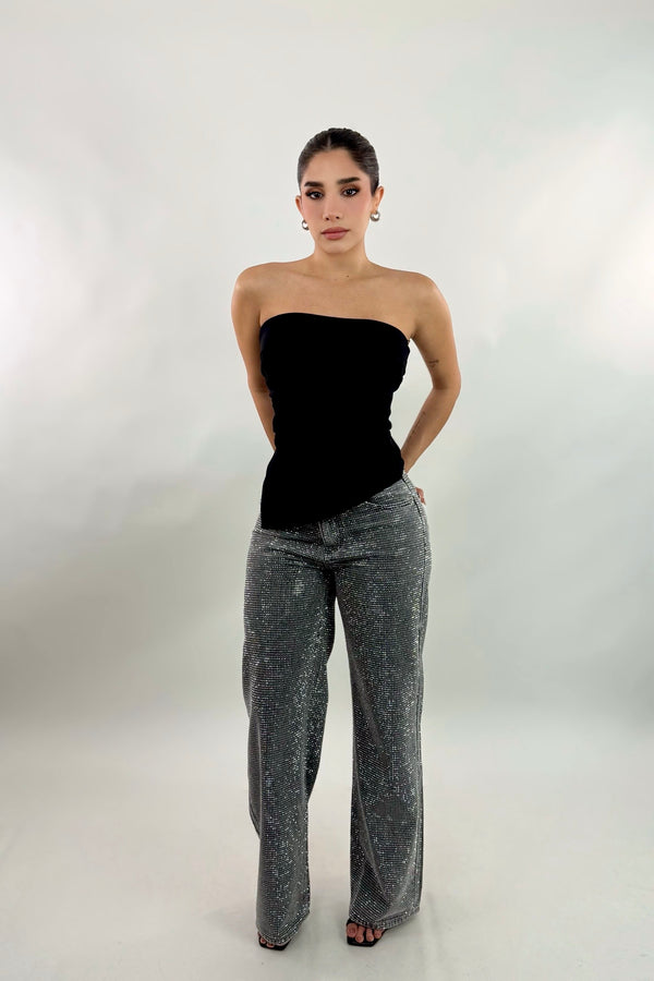 Top Asimetrico Strapples Negro