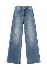 Pantalon Rhinestone Wide Leg Denim