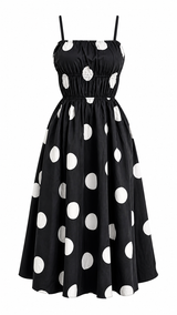 Vestido Midi Polka Negro
