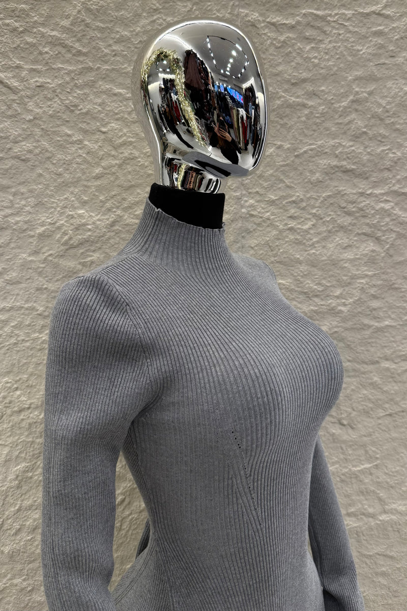 Vestido Manga Larga Tela Sweater Gris