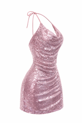 Vestido Halter Lentejuela Rosa