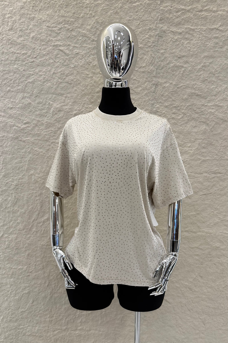 Playera Oversize Rhinestone Beige