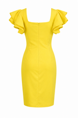 Vestido Amarillo De Encaje Con Mangas