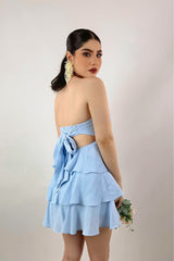 Vestido Corto Olanes Azul