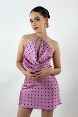 Vestido Satinado Polka Dots Rosa