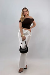 Top Off Shoulder Ruched Cafe